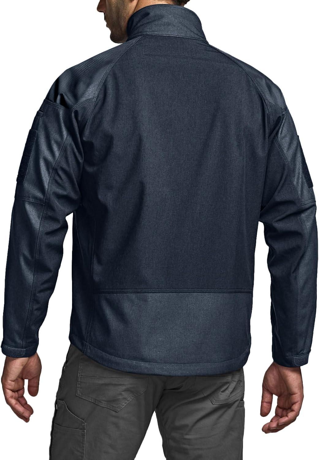 imageCQR Mens Water Resistant Tactical Softshell Jacket Fleece Lined High Neck Full Zip Wind Rain Hiking Hunting Winter OutdoorOperator X Heather Navy