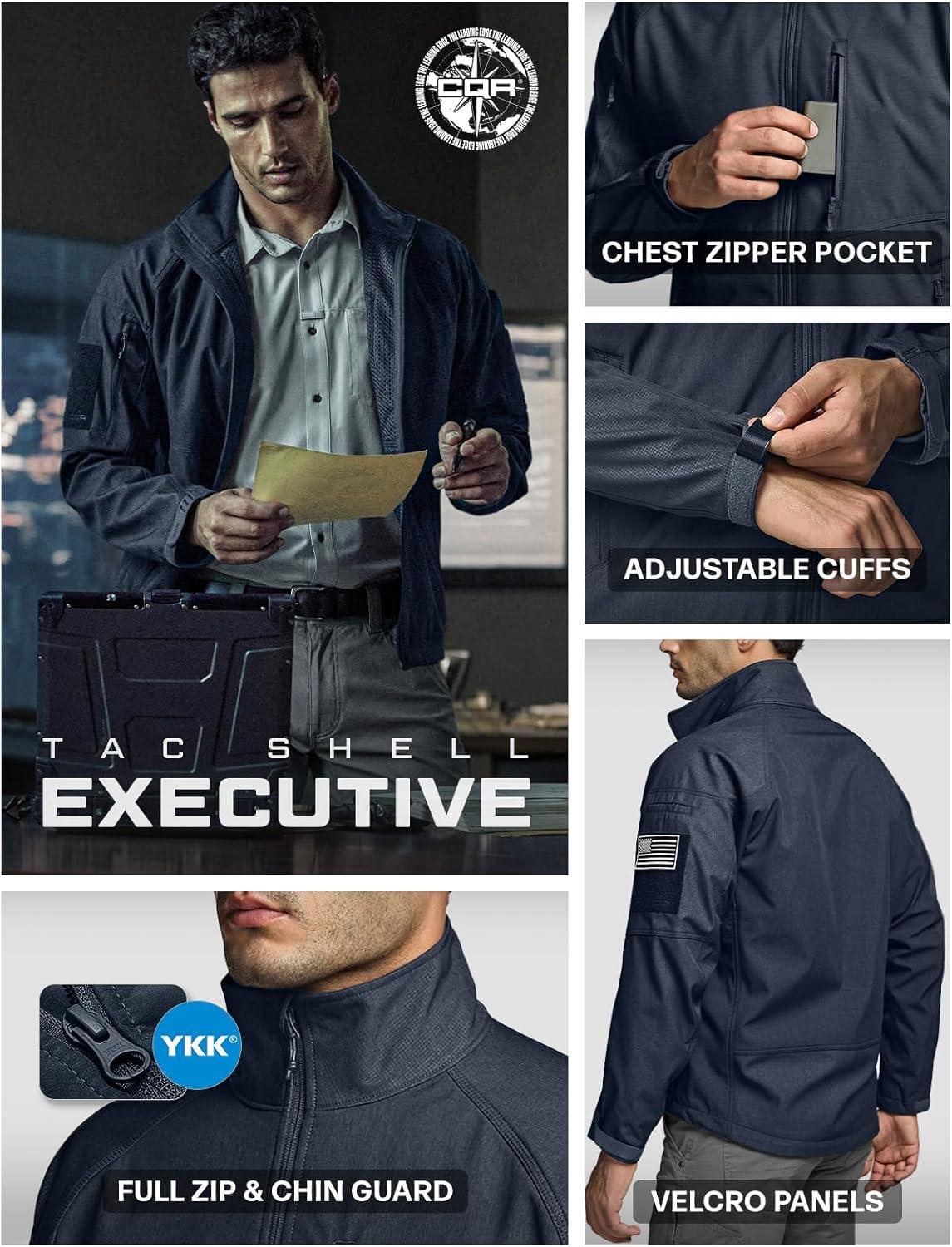 imageCQR Mens Water Resistant Tactical Softshell Jacket Fleece Lined High Neck Full Zip Wind Rain Hiking Hunting Winter OutdoorOperator X Heather Navy