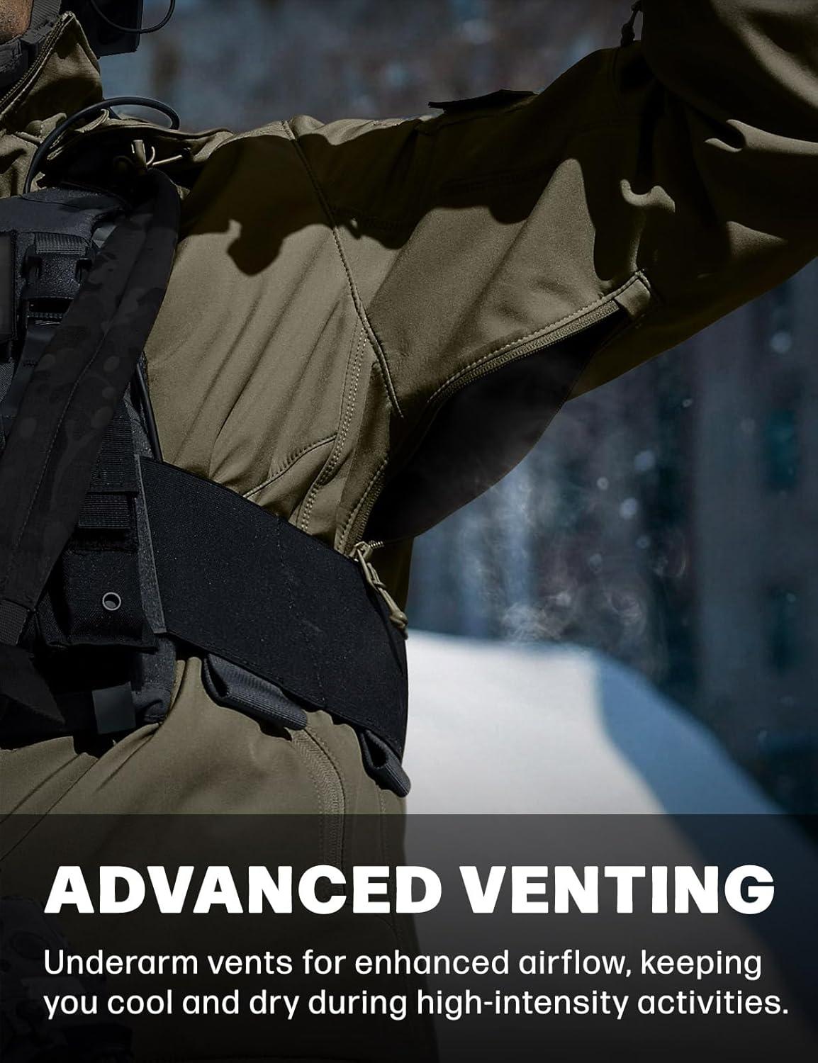 imageCQR Mens Water Resistant Tactical Softshell Jacket Fleece Lined High Neck Full Zip Wind Rain Hiking Hunting Winter OutdoorOperator X Soil Green