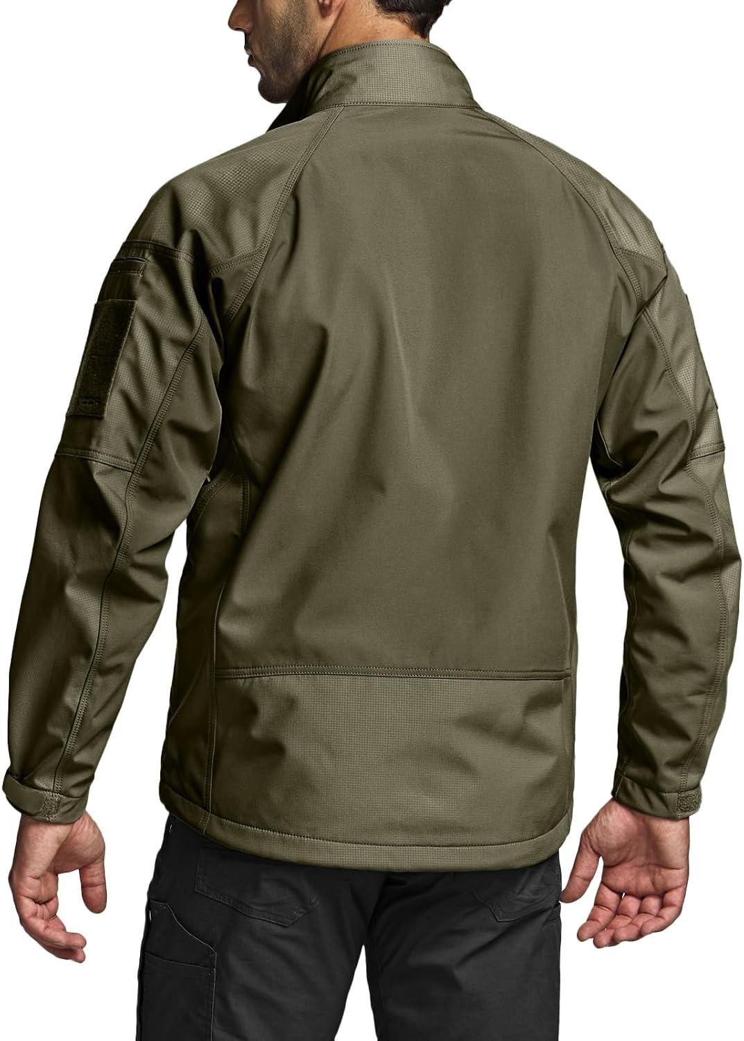 imageCQR Mens Water Resistant Tactical Softshell Jacket Fleece Lined High Neck Full Zip Wind Rain Hiking Hunting Winter OutdoorOperator X Soil Green