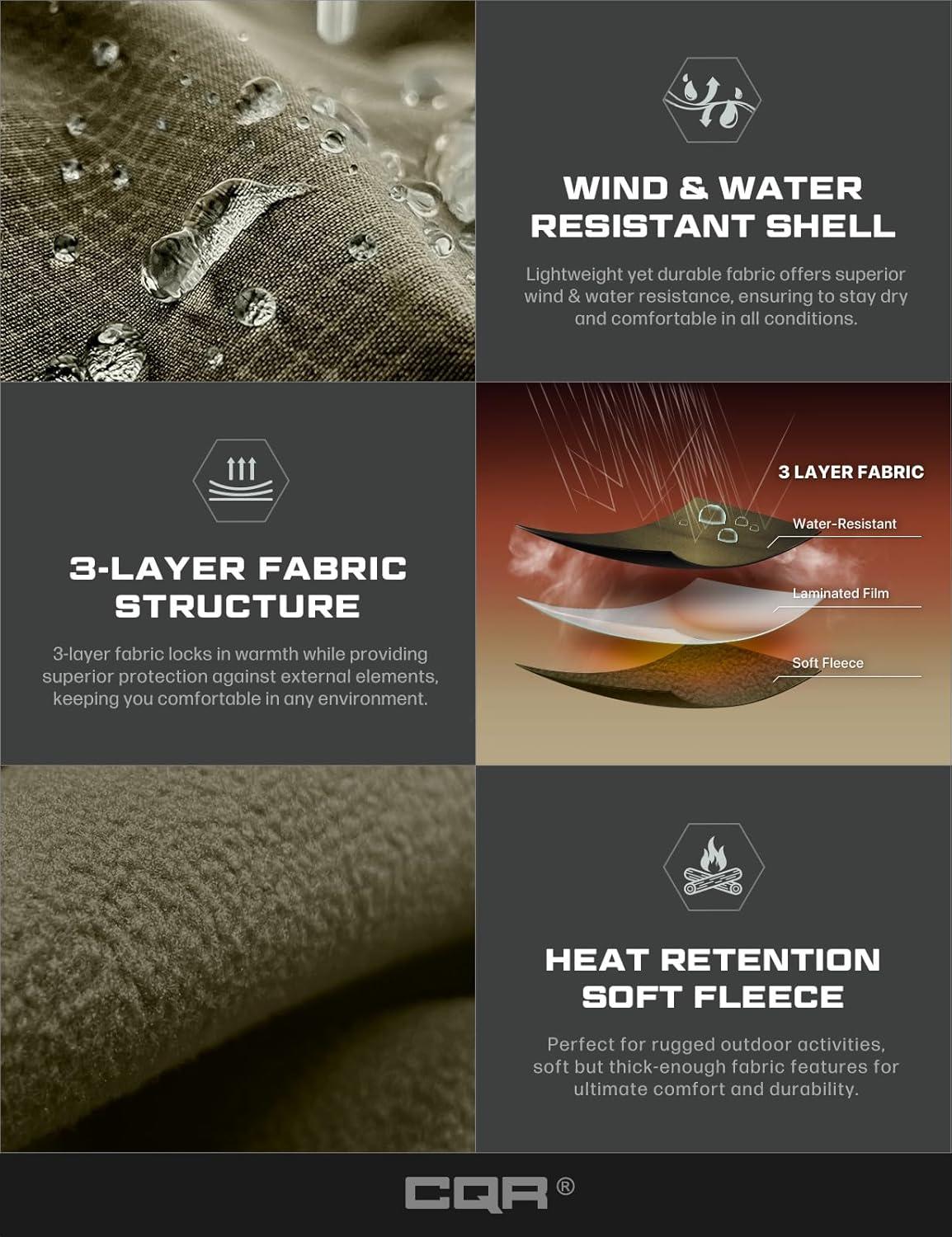 imageCQR Mens Water Resistant Tactical Softshell Jacket Fleece Lined High Neck Full Zip Wind Rain Hiking Hunting Winter OutdoorOperator X Soil Green