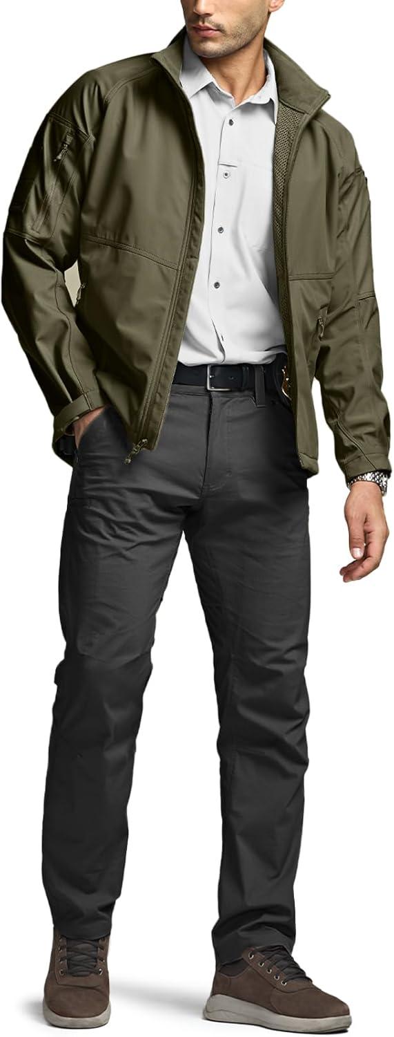 imageCQR Mens Water Resistant Tactical Softshell Jacket Fleece Lined High Neck Full Zip Wind Rain Hiking Hunting Winter OutdoorOperator X Soil Green