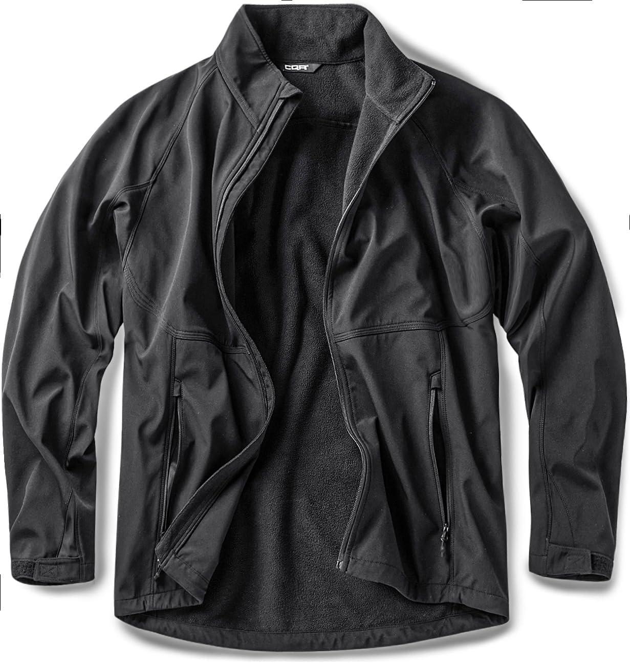 imageCQR Mens Water Resistant Tactical Softshell Jacket Fleece Lined High Neck Full Zip Wind Rain Hiking Hunting Winter OutdoorUrban Black