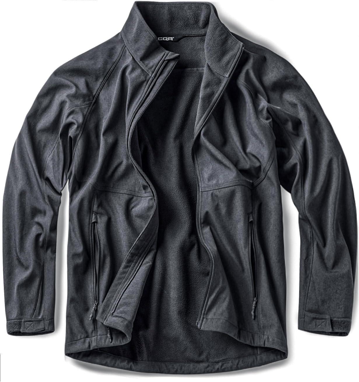 imageCQR Mens Water Resistant Tactical Softshell Jacket Fleece Lined High Neck Full Zip Wind Rain Hiking Hunting Winter OutdoorUrban Heather Dark Grey