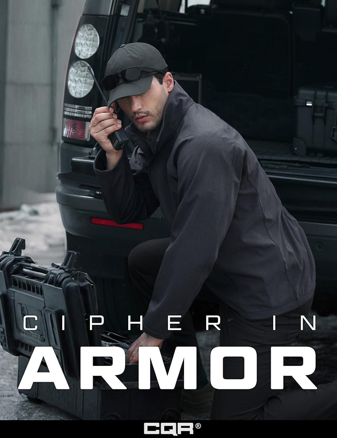 imageCQR Mens Water Resistant Tactical Softshell Jacket Fleece Lined High Neck Full Zip Wind Rain Hiking Hunting Winter OutdoorUrban Heather Dark Grey