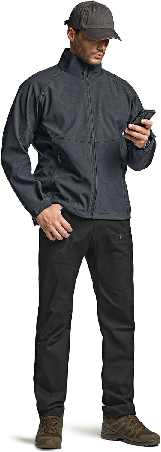 imageCQR Mens Water Resistant Tactical Softshell Jacket Fleece Lined High Neck Full Zip Wind Rain Hiking Hunting Winter OutdoorUrban Heather Dark Grey