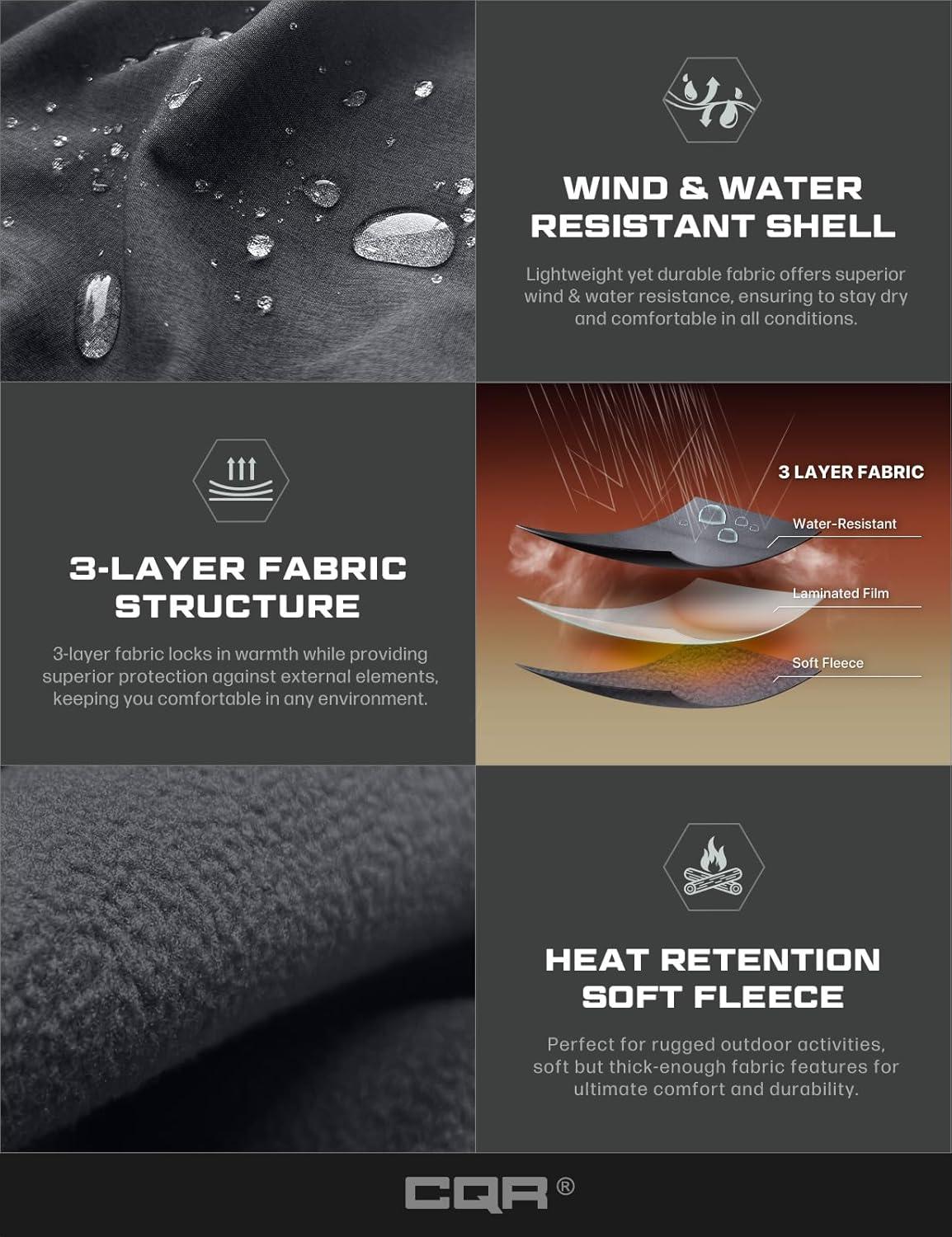 imageCQR Mens Water Resistant Tactical Softshell Jacket Fleece Lined High Neck Full Zip Wind Rain Hiking Hunting Winter OutdoorUrban Heather Dark Grey