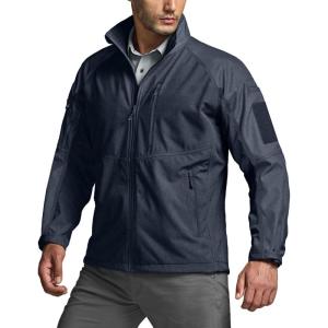 CQR Men’s Water Resistant Tactical Softshell Jacket, Fleece Lined High Neck Full Zip, Wind Rain Hiking Hunting Winter Outdoor(Operator X Heather Navy)