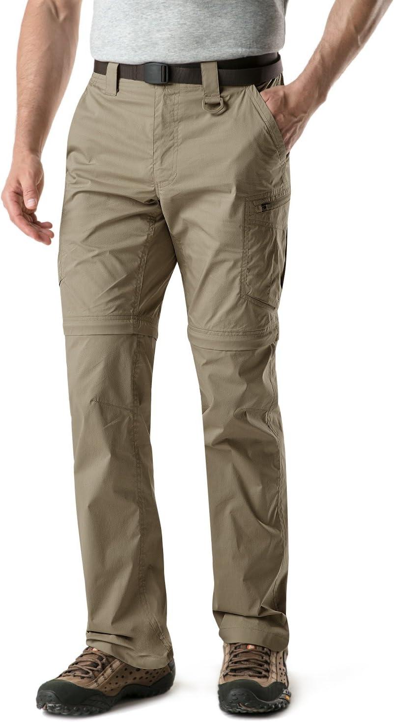 imageCQR Mens Convertible Cargo Tactical Pants Water Resistant Outdoor Hiking Pants Zip Off Lightweight Stretch Work PantsLightweight Zipoff Tan