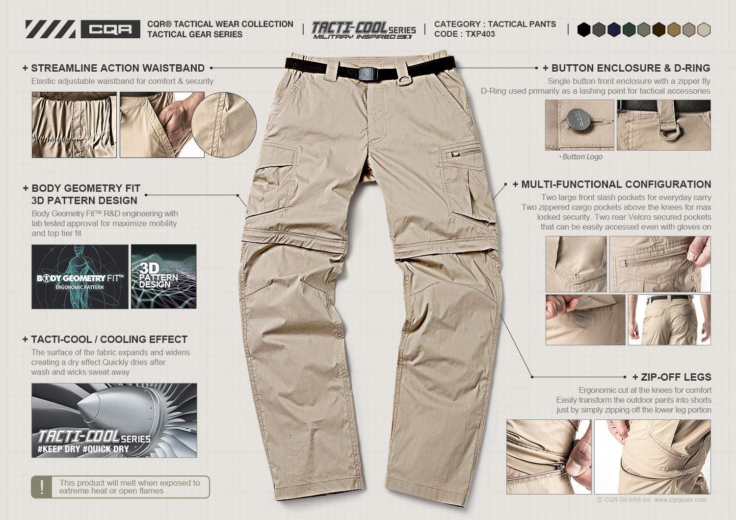 imageCQR Mens Convertible Cargo Tactical Pants Water Resistant Outdoor Hiking Pants Zip Off Lightweight Stretch Work PantsLightweight Zipoff Tan