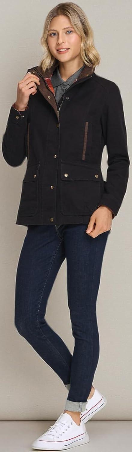 imageCQR Womens Twill All Cotton Flannel Shirt Jacket Soft Long Sleeve Shirts Corduroy Lined Outdoor Shirt JacketsTwill Field Jacket Black Orange