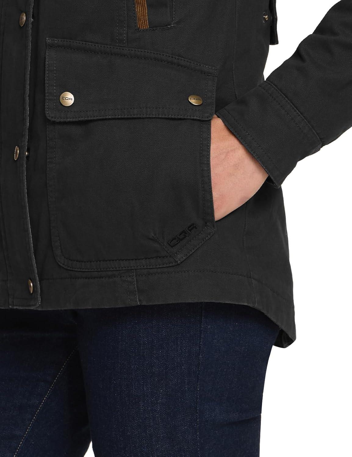 imageCQR Womens Twill All Cotton Flannel Shirt Jacket Soft Long Sleeve Shirts Corduroy Lined Outdoor Shirt JacketsTwill Field Jacket Black Orange