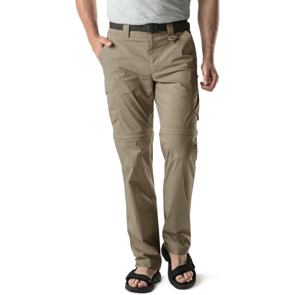 imageCQR Mens Convertible Cargo Tactical Pants Water Resistant Outdoor Hiking Pants Zip Off Lightweight Stretch Work PantsLightweight Zipoff Tan