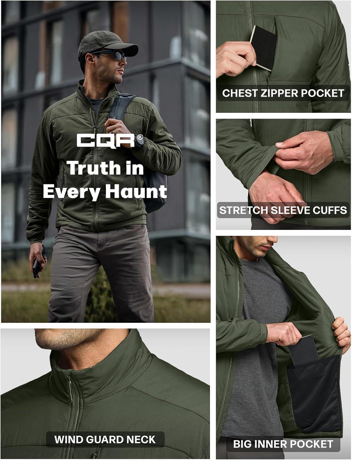 imageCQR Mens Lightweight Warm Insulated Jacket Windproof Water Resistant Winter Active Coat for Hiking Work Outdoor TacticalFrame Army Green