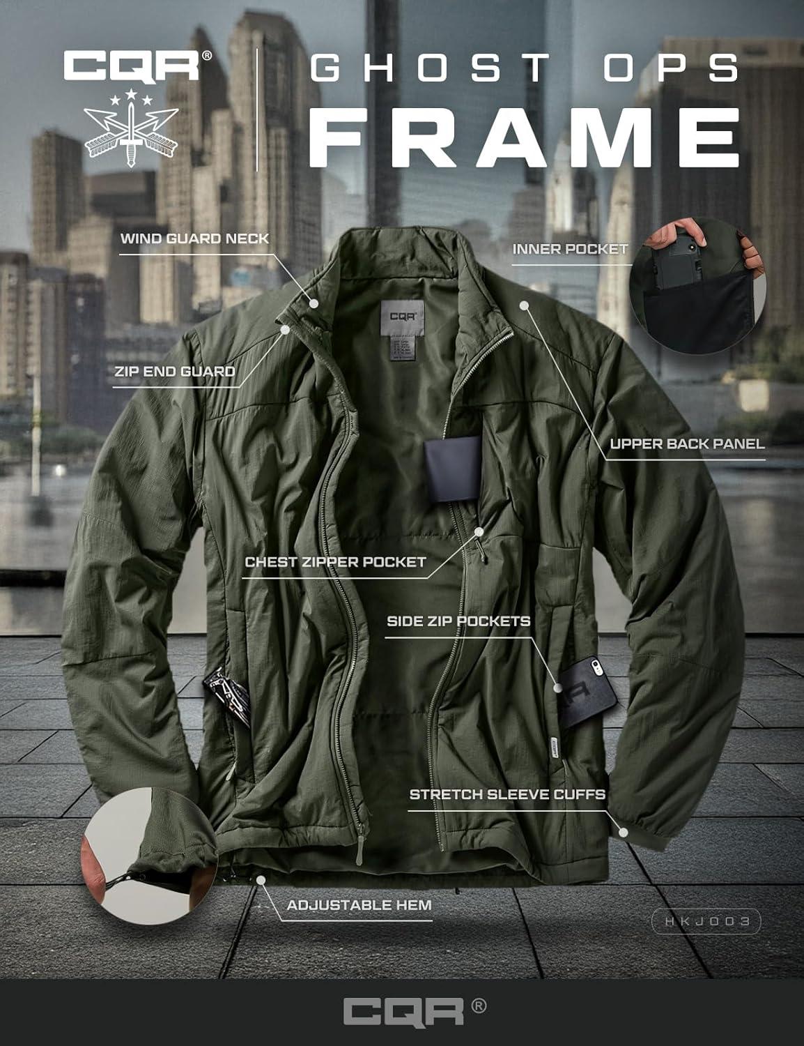 imageCQR Mens Lightweight Warm Insulated Jacket Windproof Water Resistant Winter Active Coat for Hiking Work Outdoor TacticalFrame Army Green