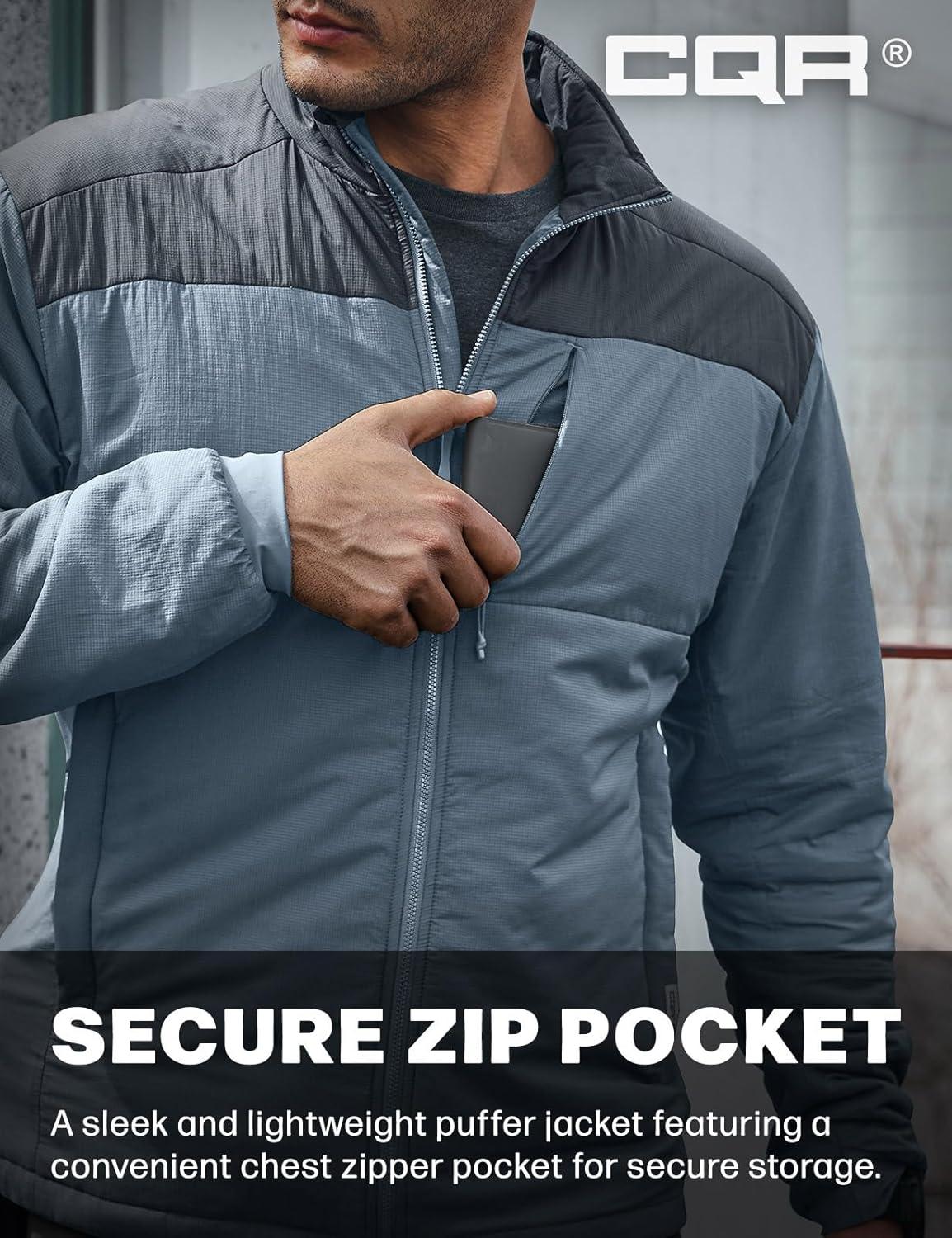 imageCQR Mens Lightweight Warm Insulated Jacket Windproof Water Resistant Winter Active Coat for Hiking Work Outdoor TacticalFrame Shadow Grey Stone Blue