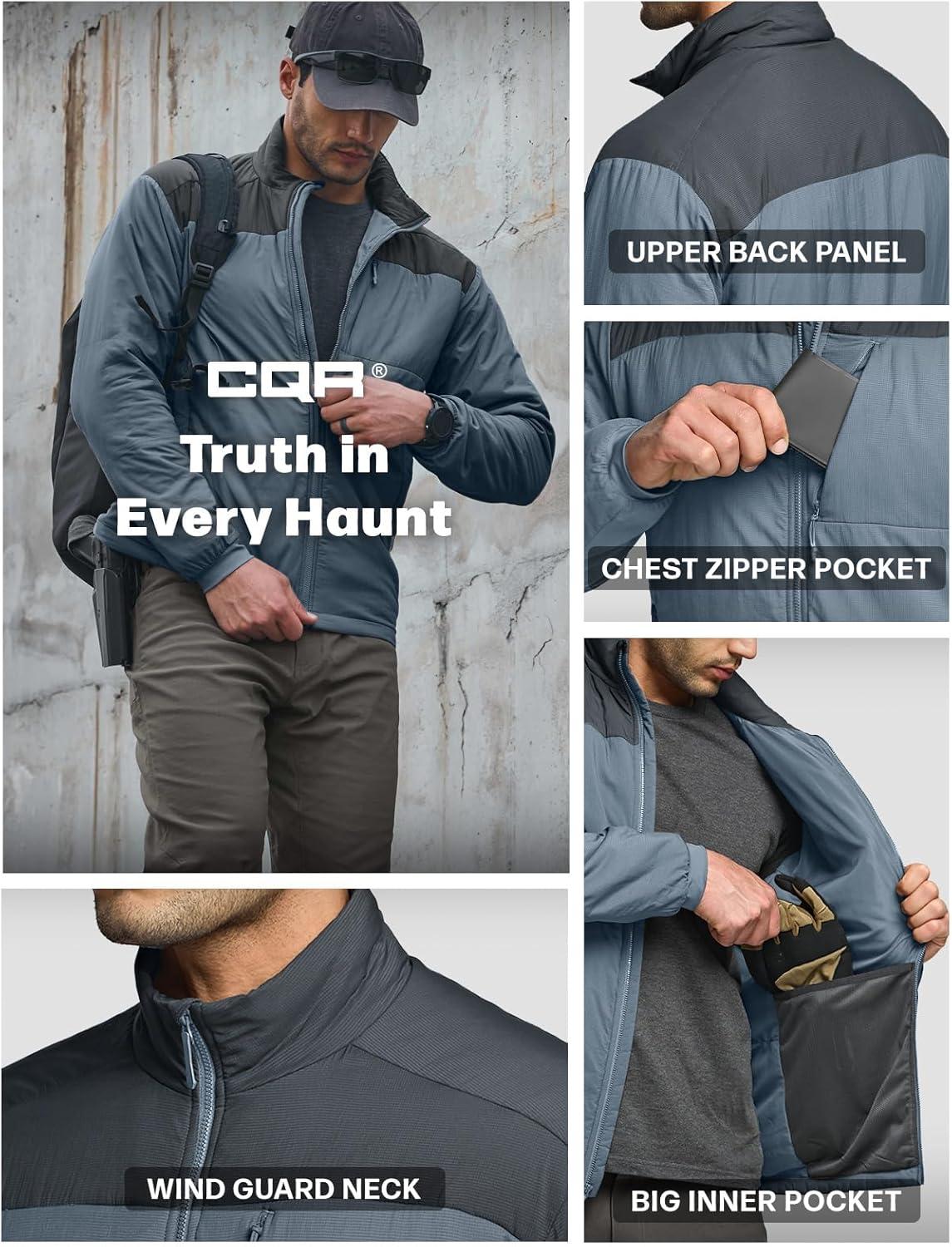 imageCQR Mens Lightweight Warm Insulated Jacket Windproof Water Resistant Winter Active Coat for Hiking Work Outdoor TacticalFrame Shadow Grey Stone Blue