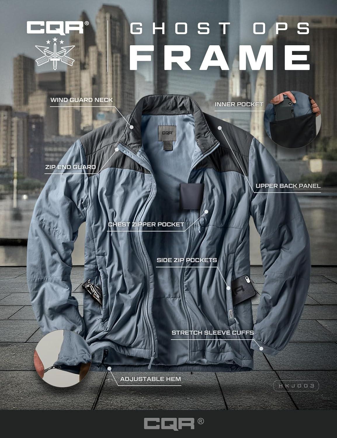 imageCQR Mens Lightweight Warm Insulated Jacket Windproof Water Resistant Winter Active Coat for Hiking Work Outdoor TacticalFrame Shadow Grey Stone Blue