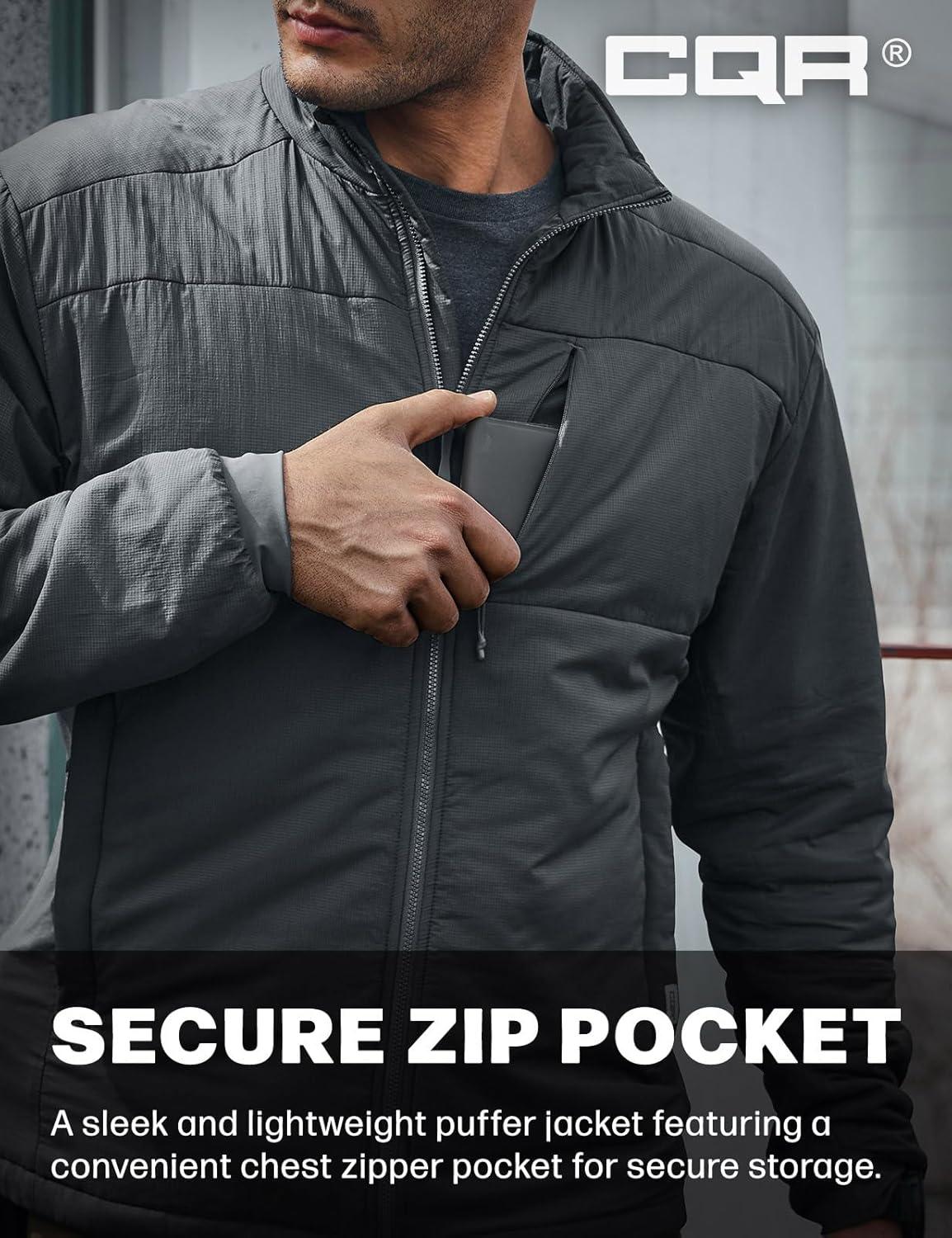 imageCQR Mens Lightweight Warm Insulated Jacket Windproof Water Resistant Winter Active Coat for Hiking Work Outdoor TacticalFrame Shadow Grey