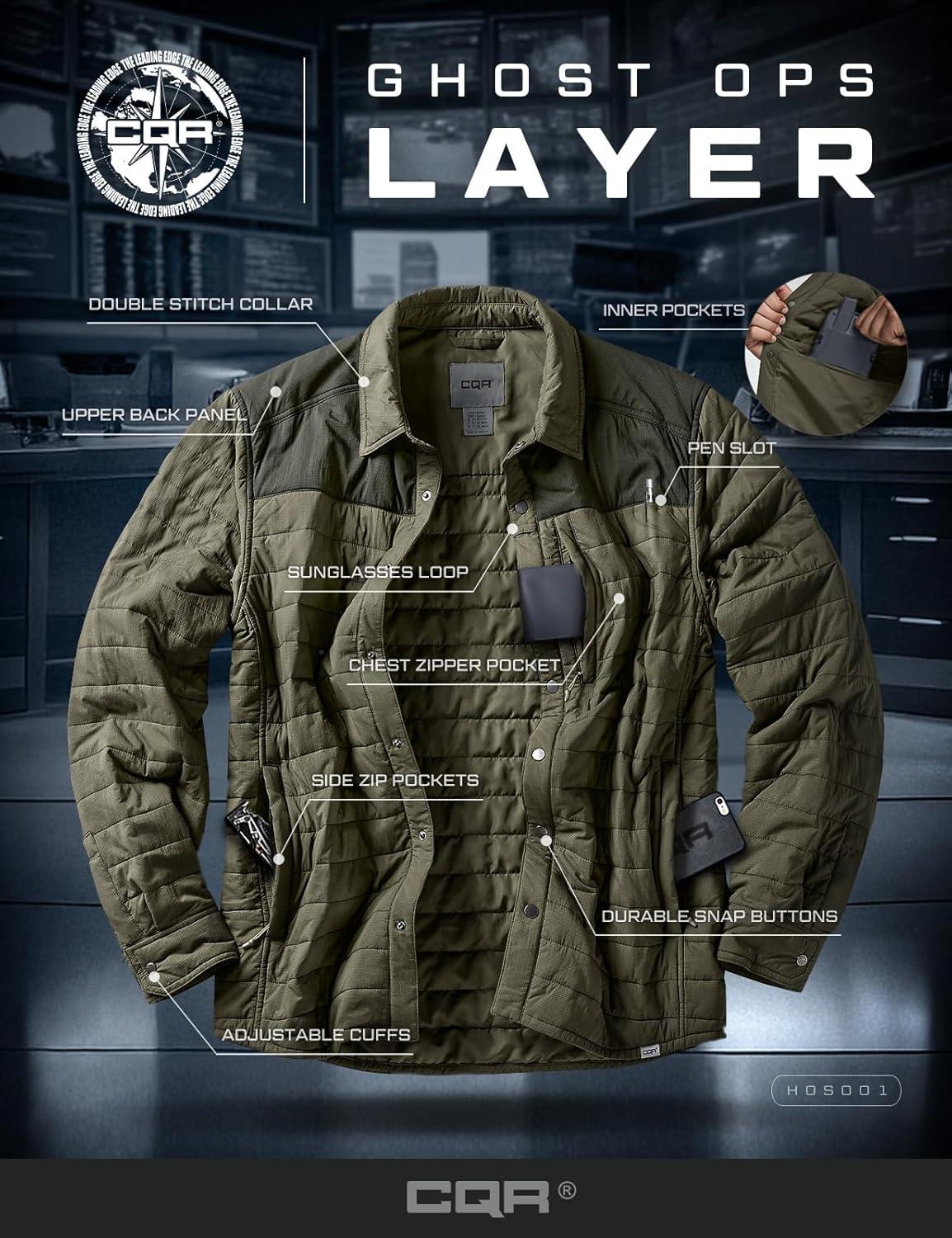 imageCQR Mens Lightweight Warm Insulated Jacket Windproof Water Resistant Winter Active Coat for Hiking Work Outdoor TacticalLayer Army Green Soil Green