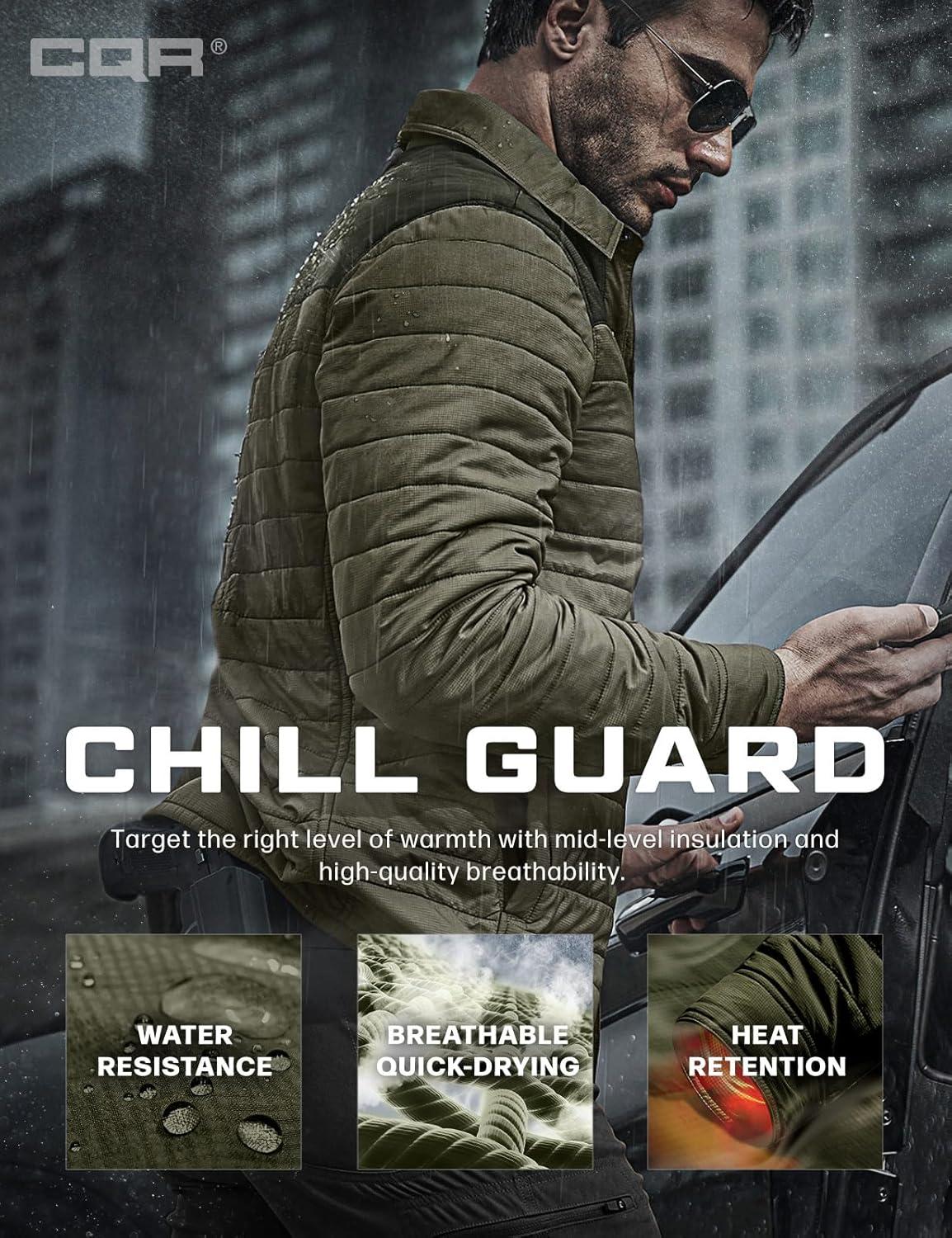 imageCQR Mens Lightweight Warm Insulated Jacket Windproof Water Resistant Winter Active Coat for Hiking Work Outdoor TacticalLayer Army Green Soil Green