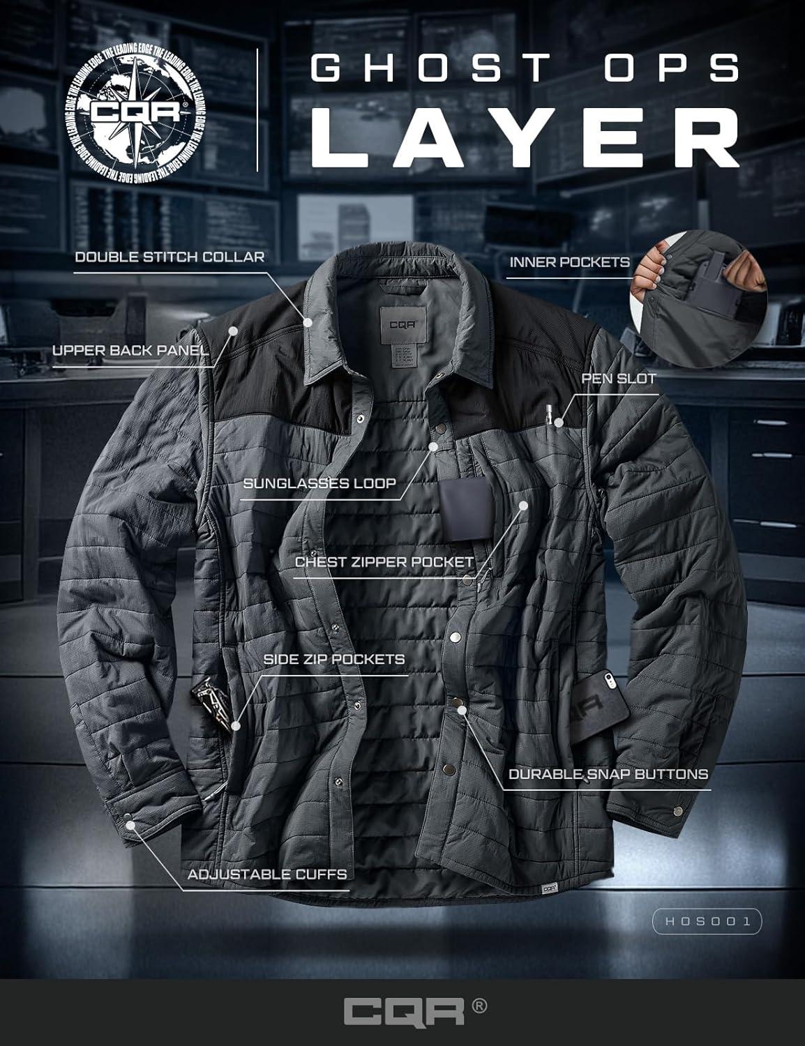 imageCQR Mens Lightweight Warm Insulated Jacket Windproof Water Resistant Winter Active Coat for Hiking Work Outdoor TacticalLayer Black Shadow Grey