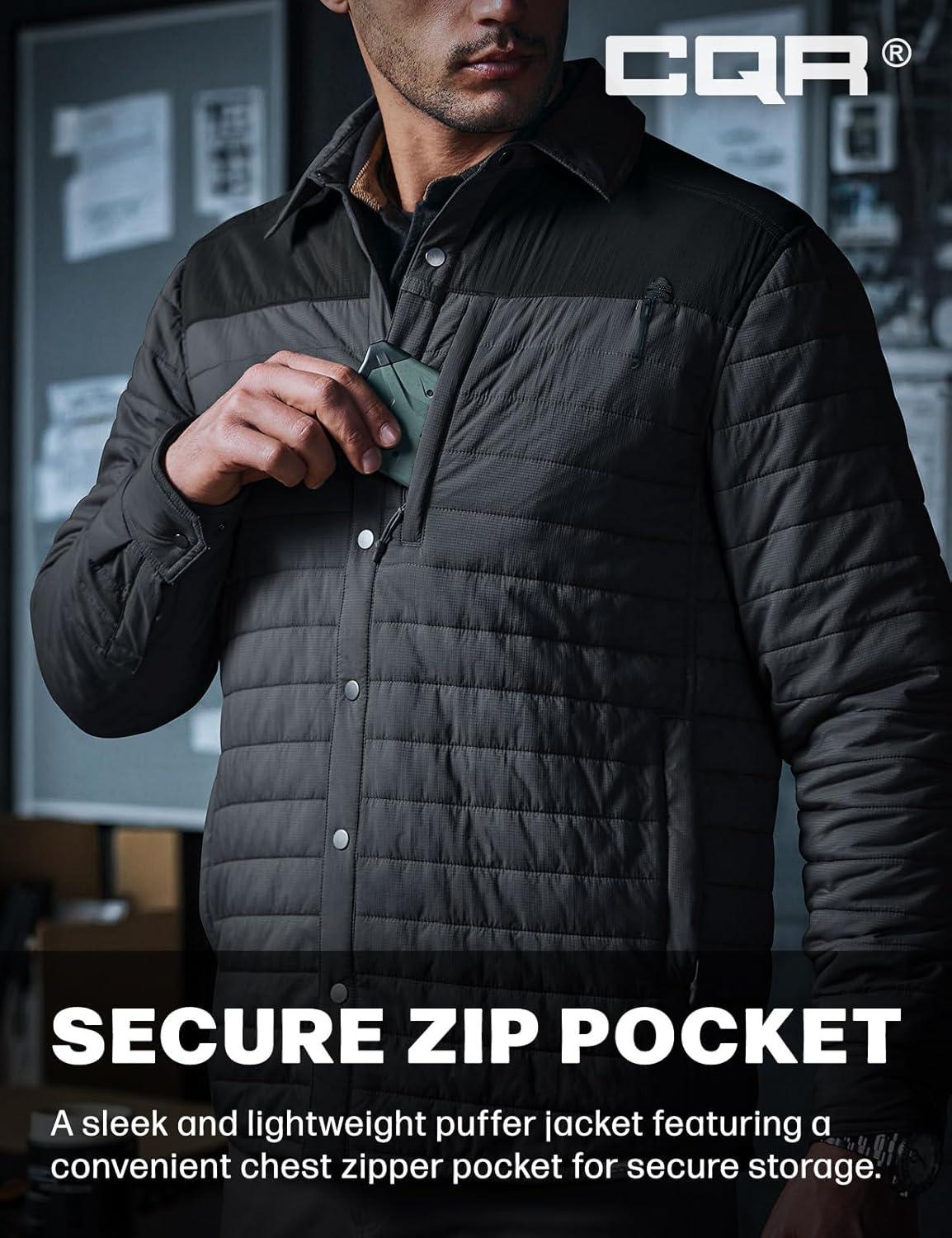 imageCQR Mens Lightweight Warm Insulated Jacket Windproof Water Resistant Winter Active Coat for Hiking Work Outdoor TacticalLayer Black Shadow Grey