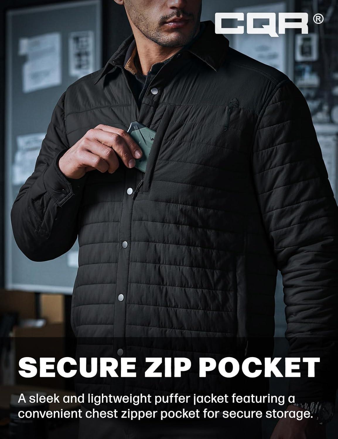 imageCQR Mens Lightweight Warm Insulated Jacket Windproof Water Resistant Winter Active Coat for Hiking Work Outdoor TacticalLayer Black