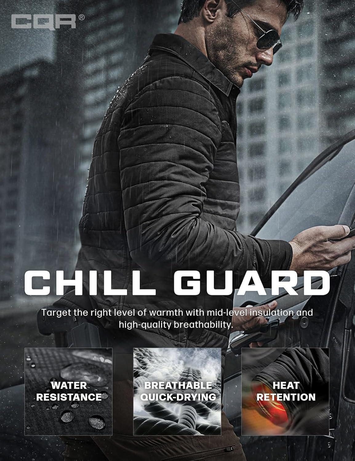 imageCQR Mens Lightweight Warm Insulated Jacket Windproof Water Resistant Winter Active Coat for Hiking Work Outdoor TacticalLayer Black