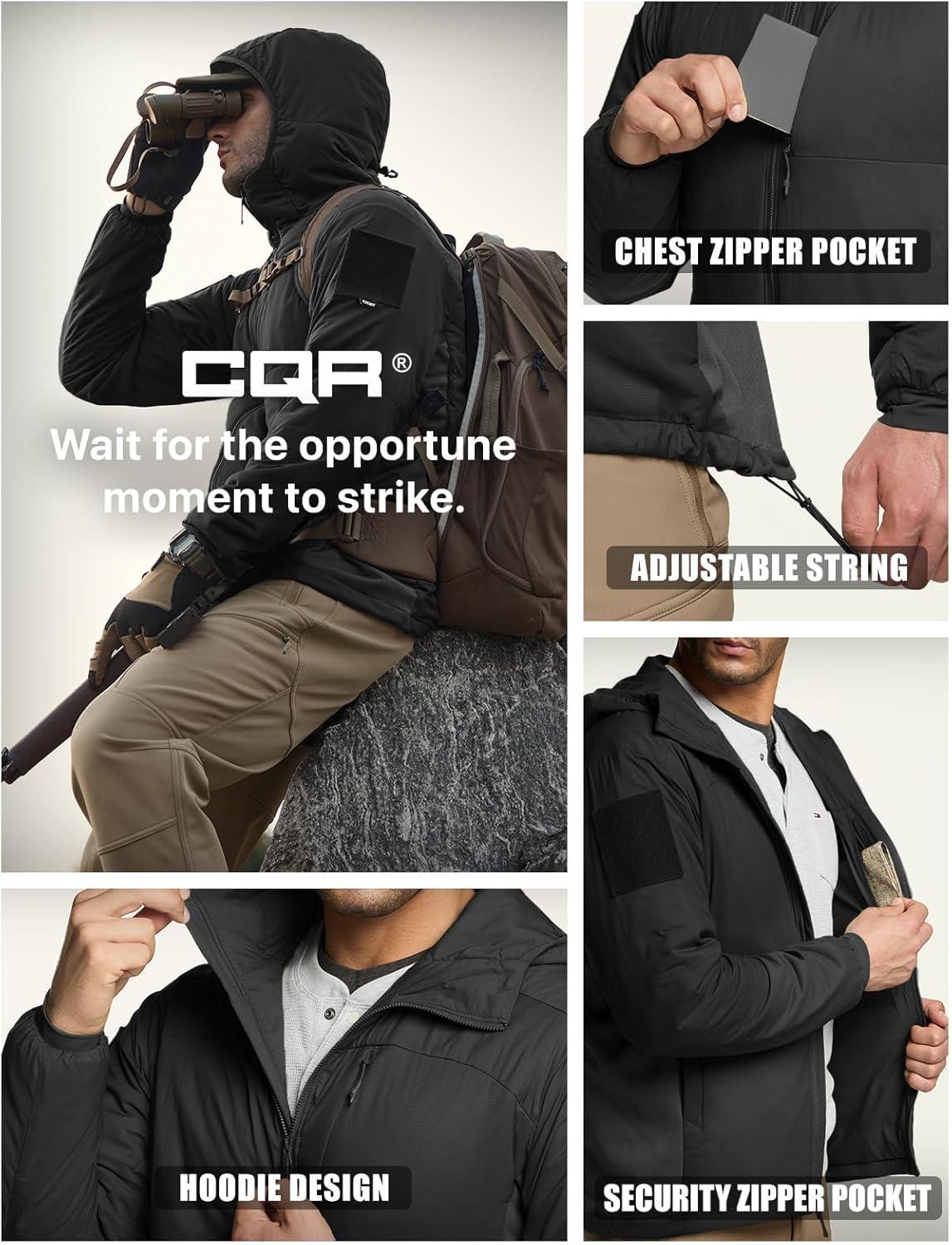 imageCQR Mens Lightweight Warm Insulated Jacket Windproof Water Resistant Winter Active Coat for Hiking Work Outdoor TacticalLightweight Black