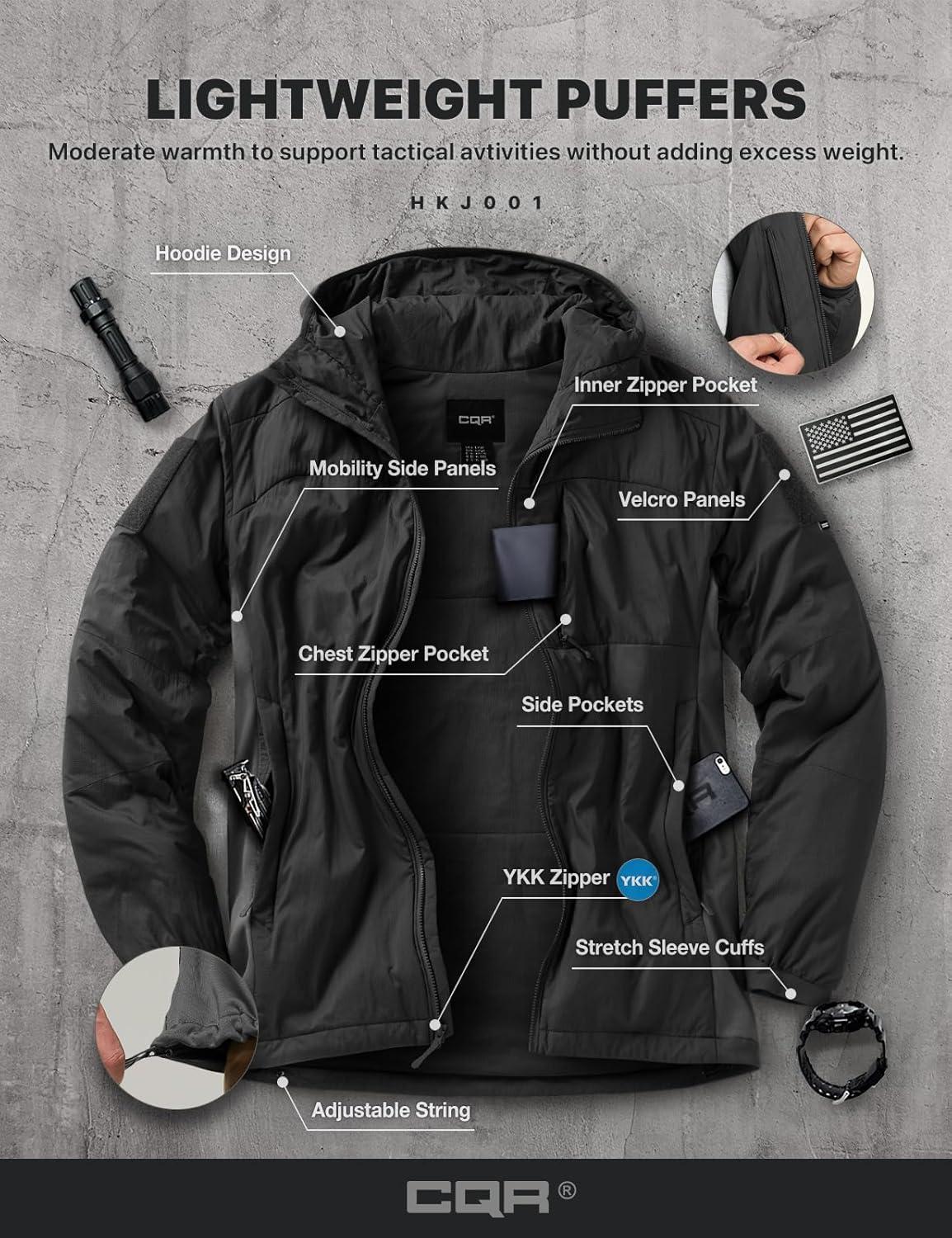 imageCQR Mens Lightweight Warm Insulated Jacket Windproof Water Resistant Winter Active Coat for Hiking Work Outdoor TacticalLightweight Black