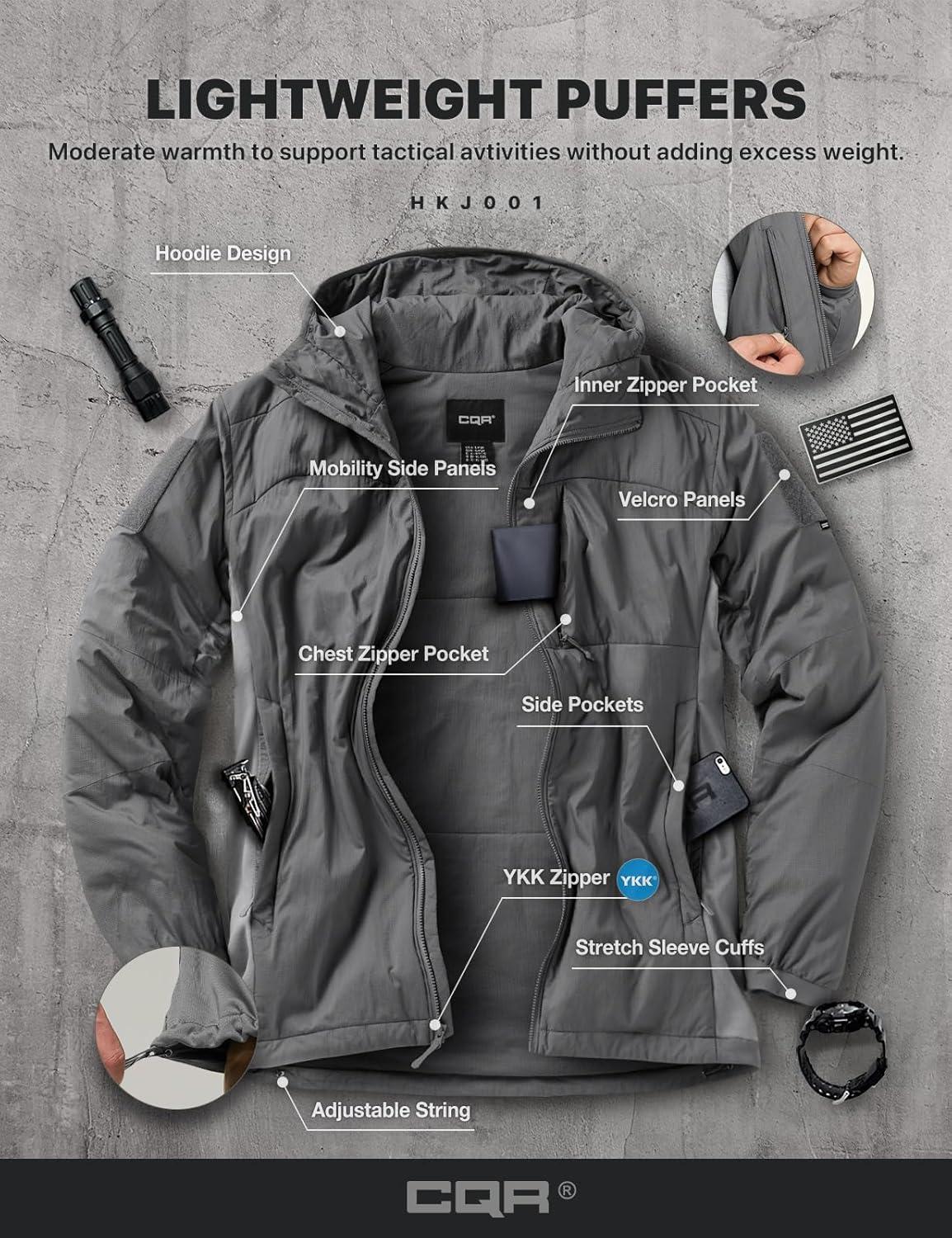 imageCQR Mens Lightweight Warm Insulated Jacket Windproof Water Resistant Winter Active Coat for Hiking Work Outdoor TacticalLightweight Charcoal