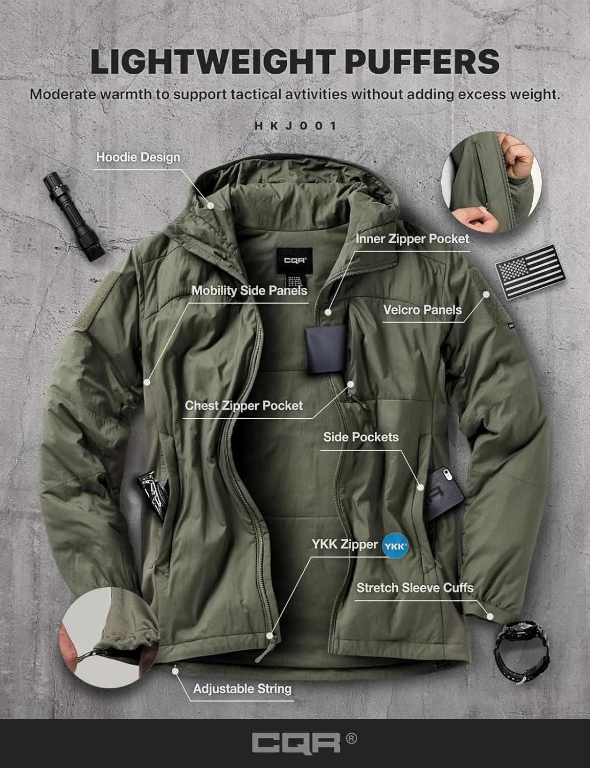imageCQR Mens Lightweight Warm Insulated Jacket Windproof Water Resistant Winter Active Coat for Hiking Work Outdoor TacticalLightweight Olive