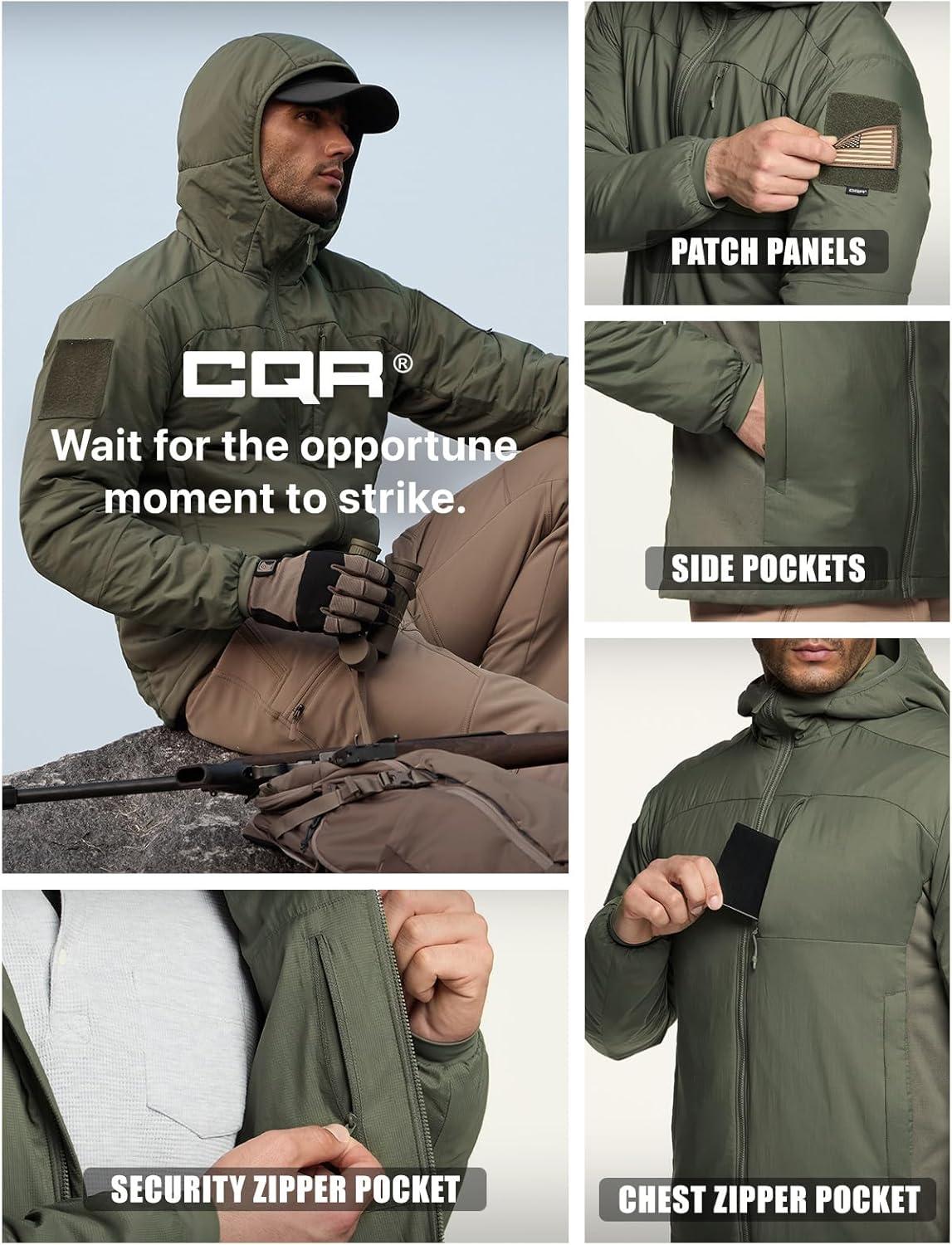 imageCQR Mens Lightweight Warm Insulated Jacket Windproof Water Resistant Winter Active Coat for Hiking Work Outdoor TacticalLightweight Olive