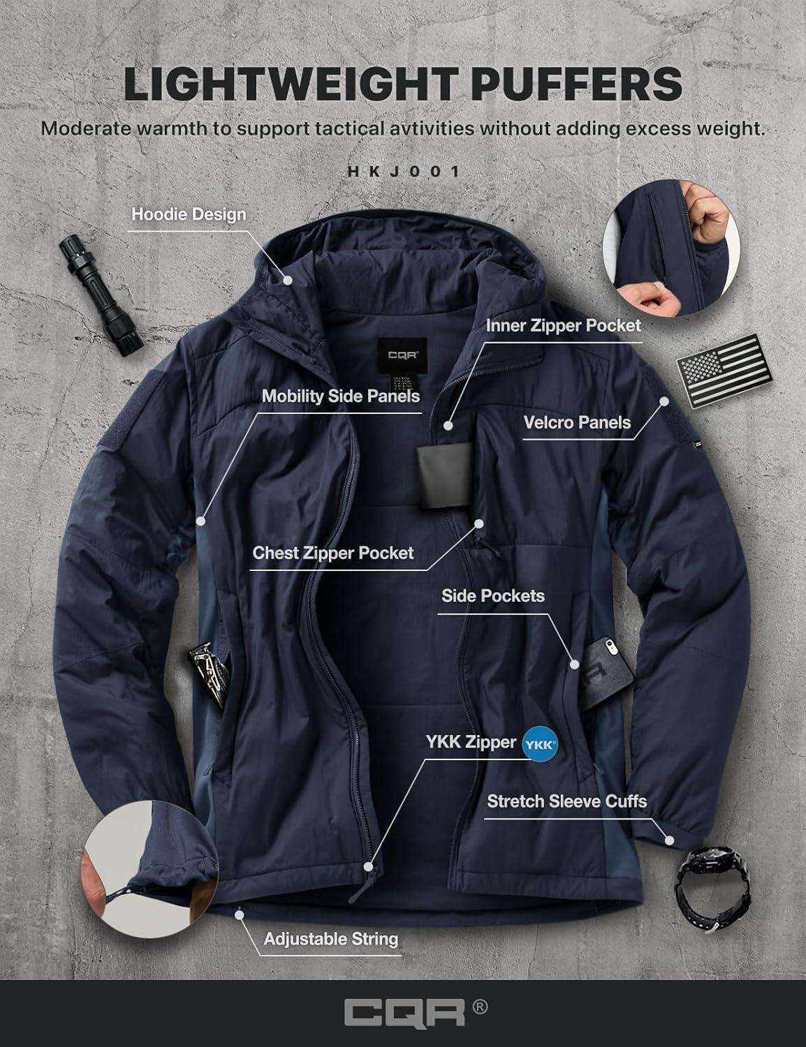 imageCQR Mens Lightweight Warm Insulated Jacket Windproof Water Resistant Winter Active Coat for Hiking Work Outdoor TacticalLightweight Operator Navy