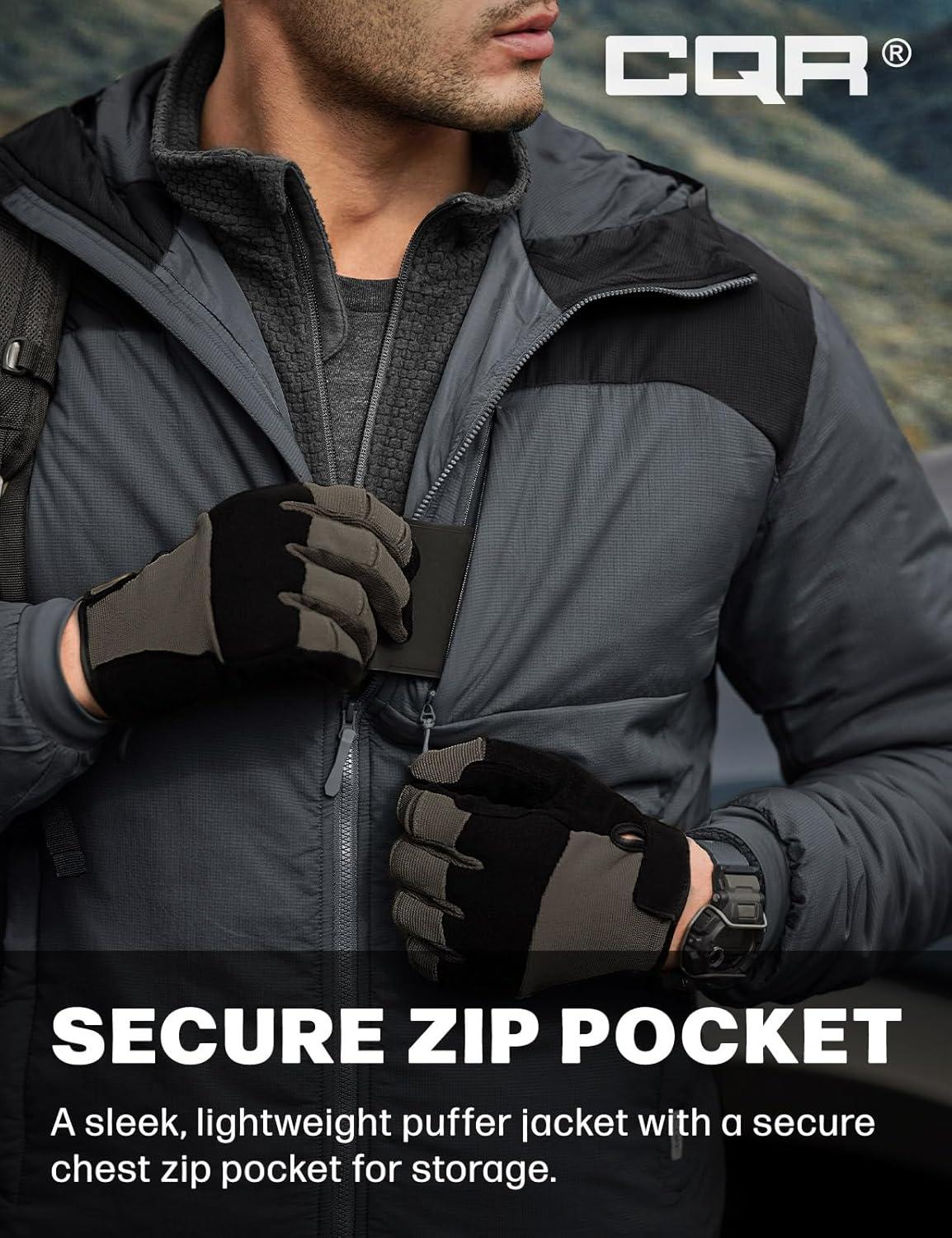 imageCQR Mens Lightweight Warm Insulated Jacket Windproof Water Resistant Winter Active Coat for Hiking Work Outdoor TacticalVeil Black Shadow Grey