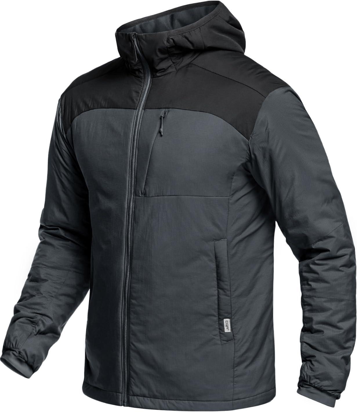 imageCQR Mens Lightweight Warm Insulated Jacket Windproof Water Resistant Winter Active Coat for Hiking Work Outdoor TacticalVeil Black Shadow Grey