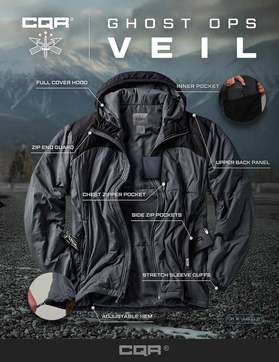 imageCQR Mens Lightweight Warm Insulated Jacket Windproof Water Resistant Winter Active Coat for Hiking Work Outdoor TacticalVeil Black Shadow Grey