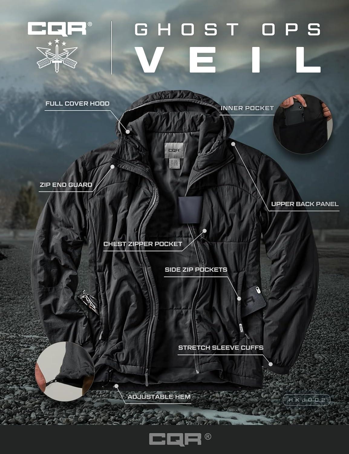 imageCQR Mens Lightweight Warm Insulated Jacket Windproof Water Resistant Winter Active Coat for Hiking Work Outdoor TacticalVeil Black