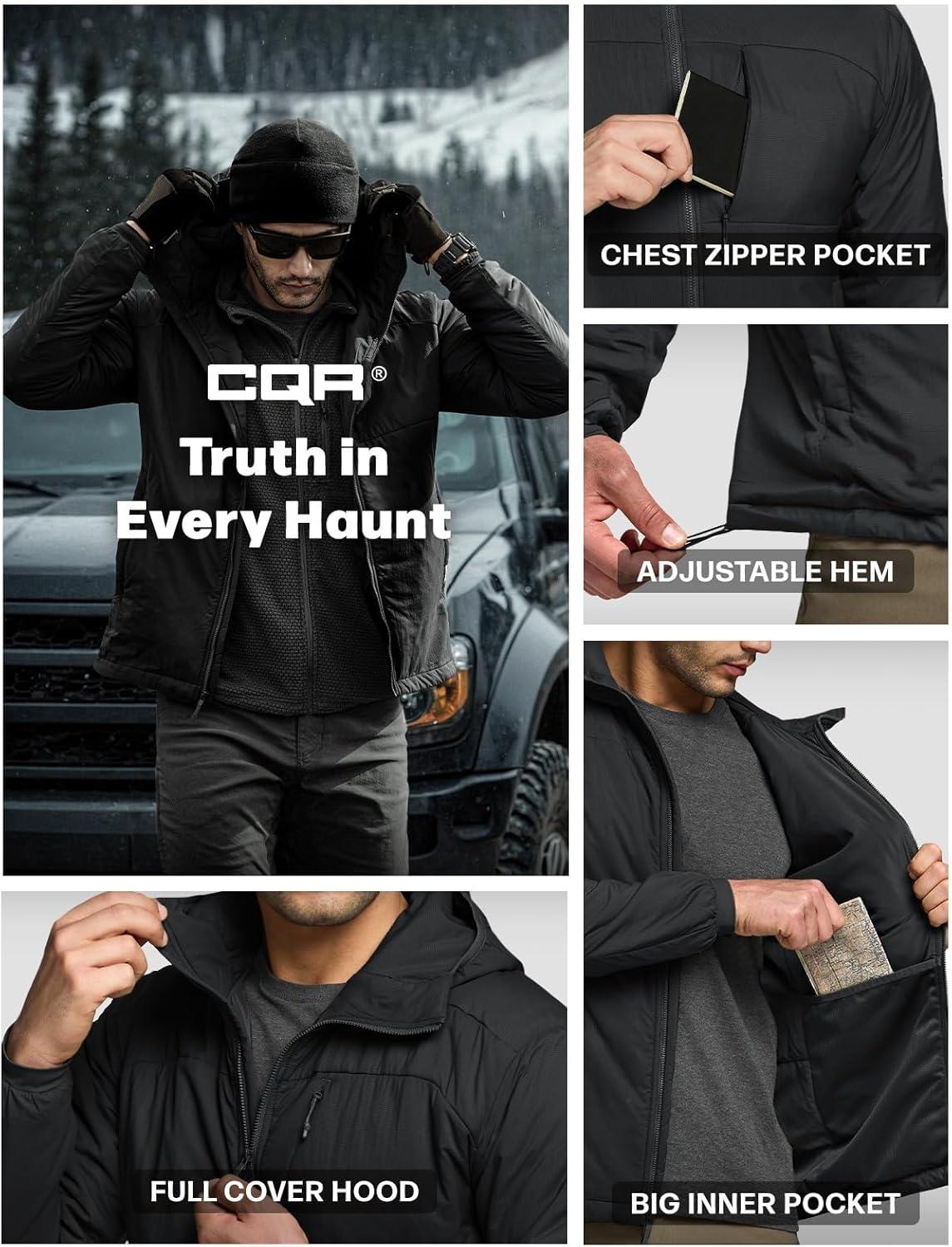 imageCQR Mens Lightweight Warm Insulated Jacket Windproof Water Resistant Winter Active Coat for Hiking Work Outdoor TacticalVeil Black