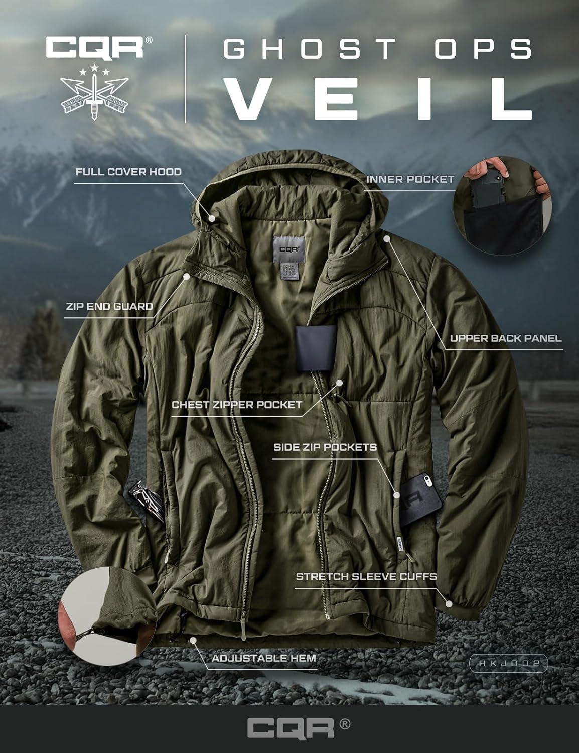 imageCQR Mens Lightweight Warm Insulated Jacket Windproof Water Resistant Winter Active Coat for Hiking Work Outdoor TacticalVeil Soil Green