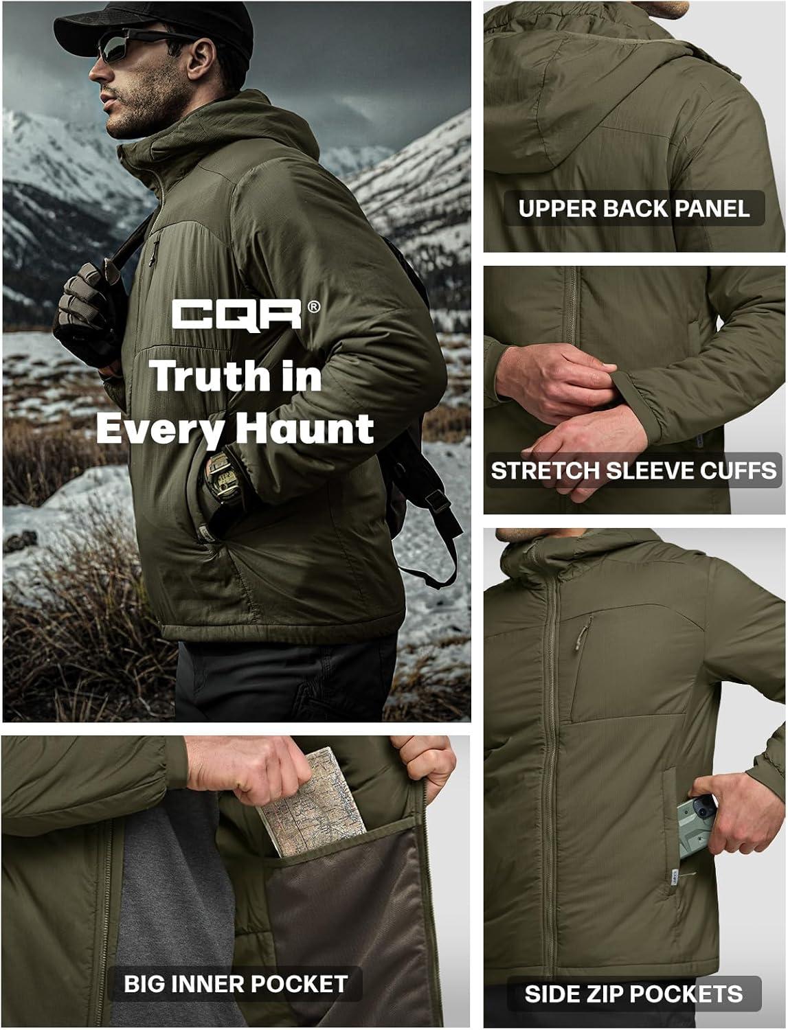 imageCQR Mens Lightweight Warm Insulated Jacket Windproof Water Resistant Winter Active Coat for Hiking Work Outdoor TacticalVeil Soil Green