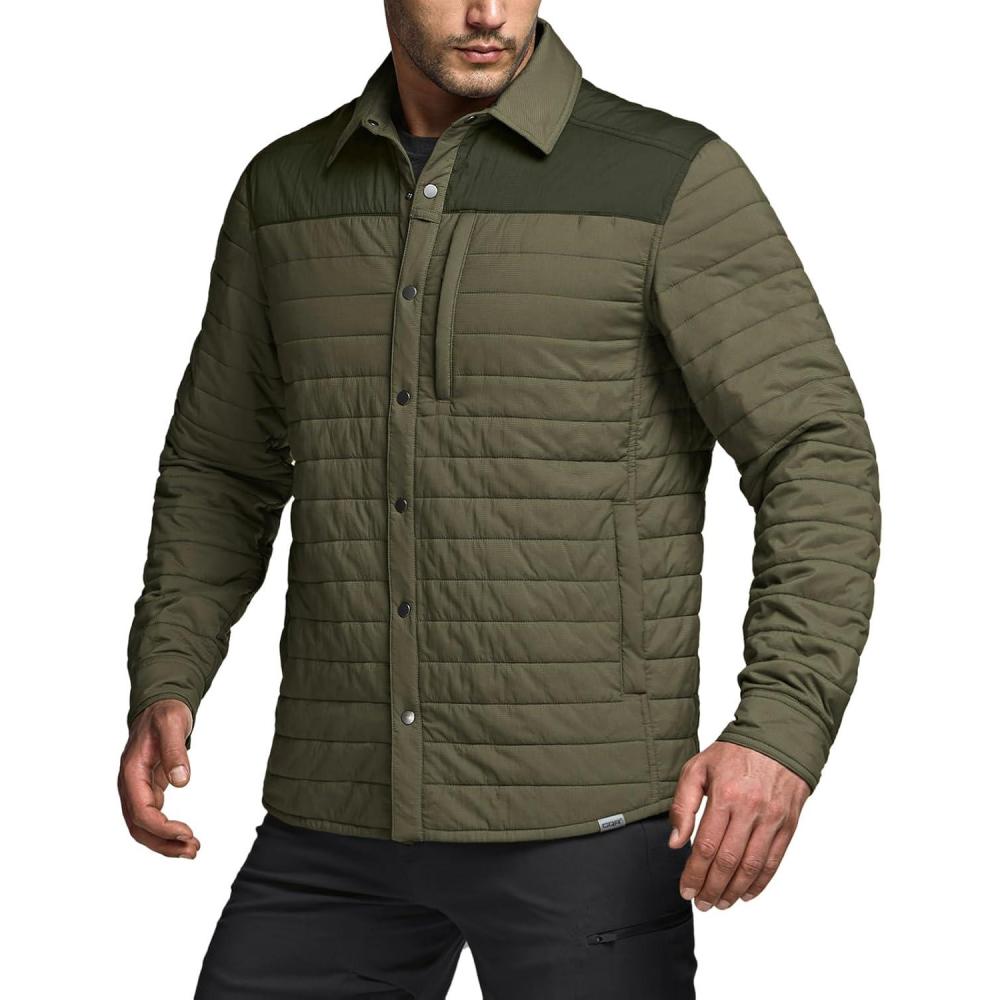 imageCQR Mens Lightweight Warm Insulated Jacket Windproof Water Resistant Winter Active Coat for Hiking Work Outdoor TacticalLayer Army Green Soil Green