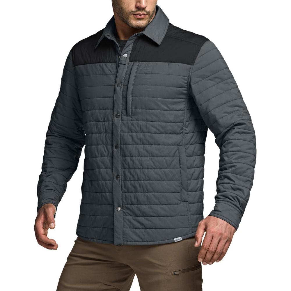 imageCQR Mens Lightweight Warm Insulated Jacket Windproof Water Resistant Winter Active Coat for Hiking Work Outdoor TacticalLayer Black Shadow Grey