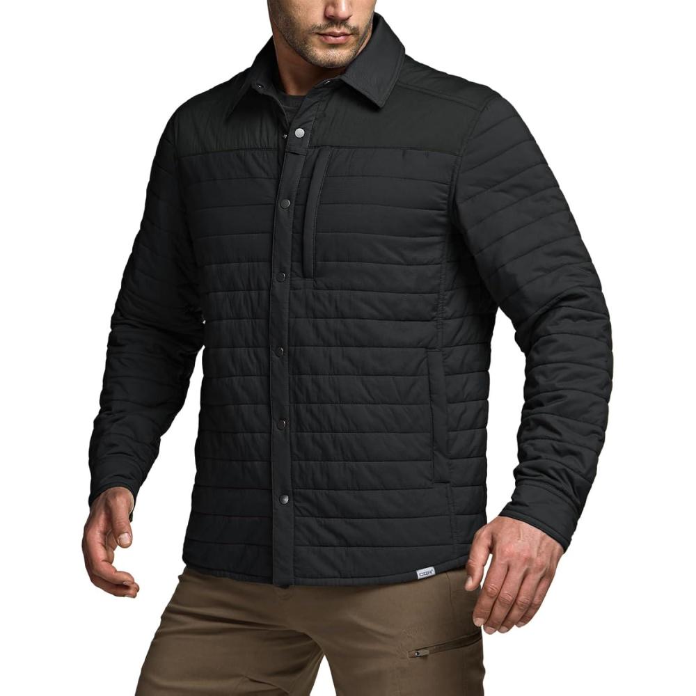 imageCQR Mens Lightweight Warm Insulated Jacket Windproof Water Resistant Winter Active Coat for Hiking Work Outdoor TacticalLayer Black