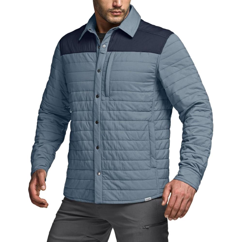 imageCQR Mens Lightweight Warm Insulated Jacket Windproof Water Resistant Winter Active Coat for Hiking Work Outdoor TacticalLayer Navy Stone Blue