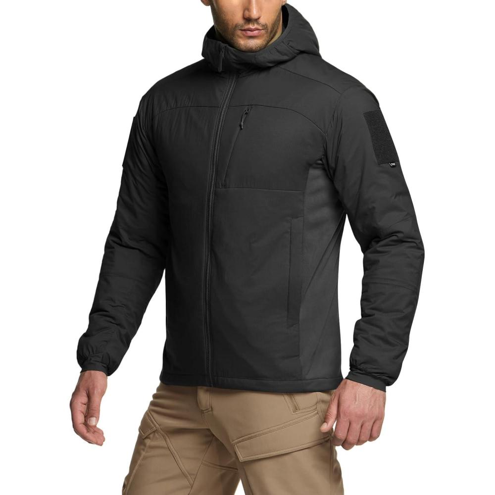 imageCQR Mens Lightweight Warm Insulated Jacket Windproof Water Resistant Winter Active Coat for Hiking Work Outdoor TacticalLightweight Black