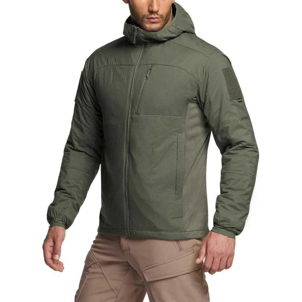 imageCQR Mens Lightweight Warm Insulated Jacket Windproof Water Resistant Winter Active Coat for Hiking Work Outdoor TacticalLightweight Olive