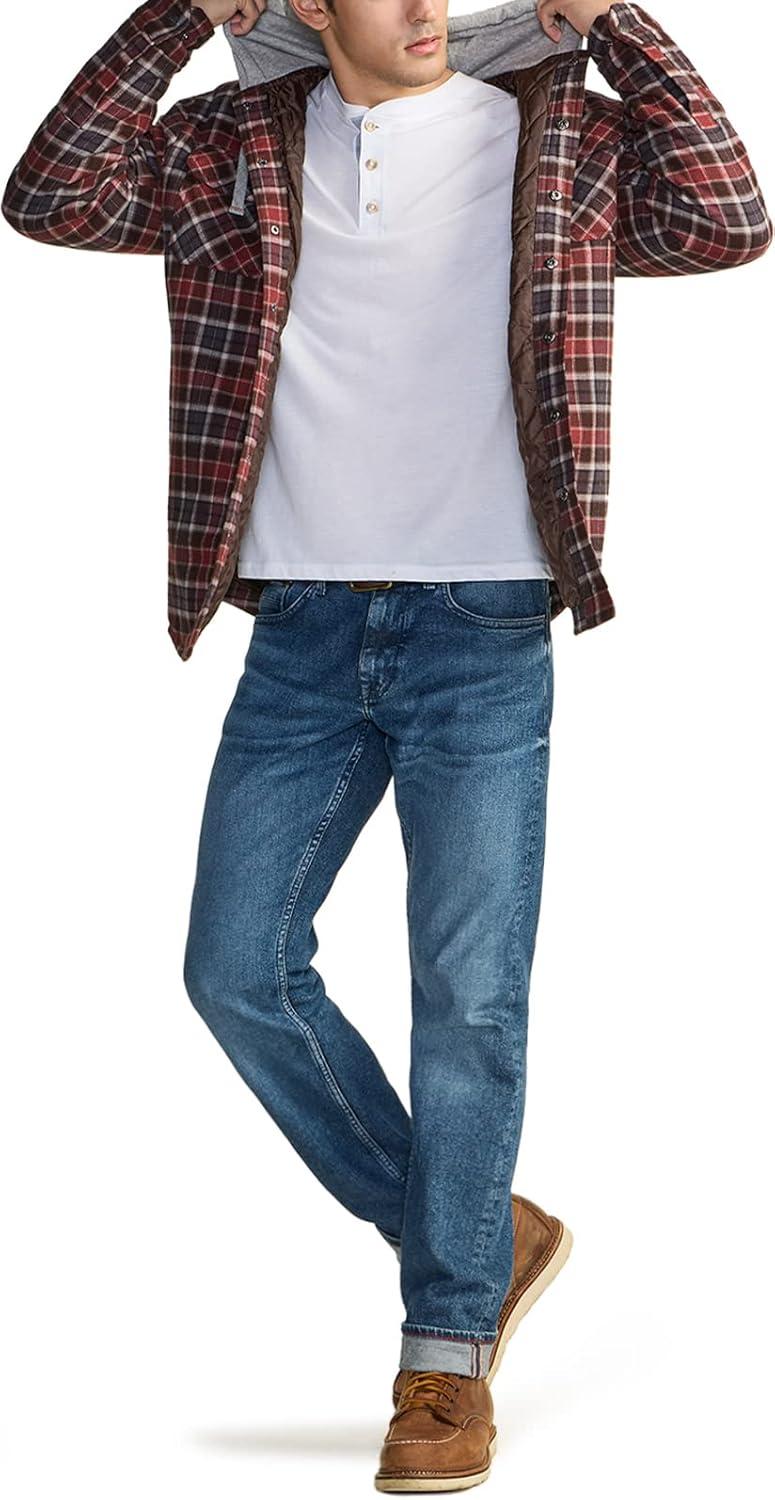 imageCQR Mens Flannel Shirt Jacket Long Sleeve Winter Warm Outdoor Casual Plaid Jacket Coat with PocketsHoodie Basic Burnt Larch