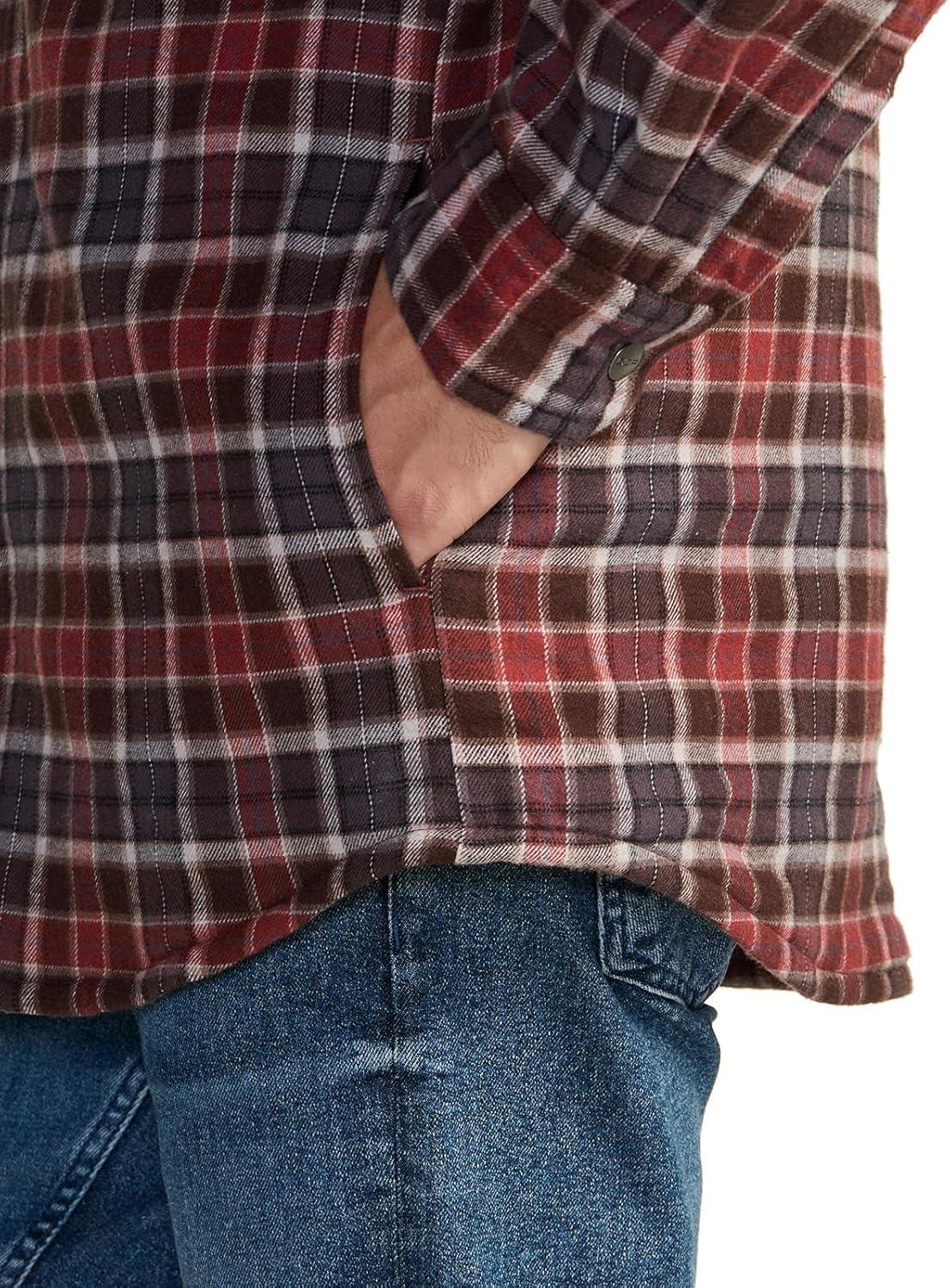 imageCQR Mens Flannel Shirt Jacket Long Sleeve Winter Warm Outdoor Casual Plaid Jacket Coat with PocketsHoodie Basic Burnt Larch